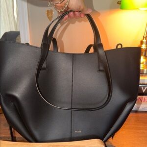 POLENE Cyme Textured Black Leather Tote Regular Size Like New Perfect Condition
